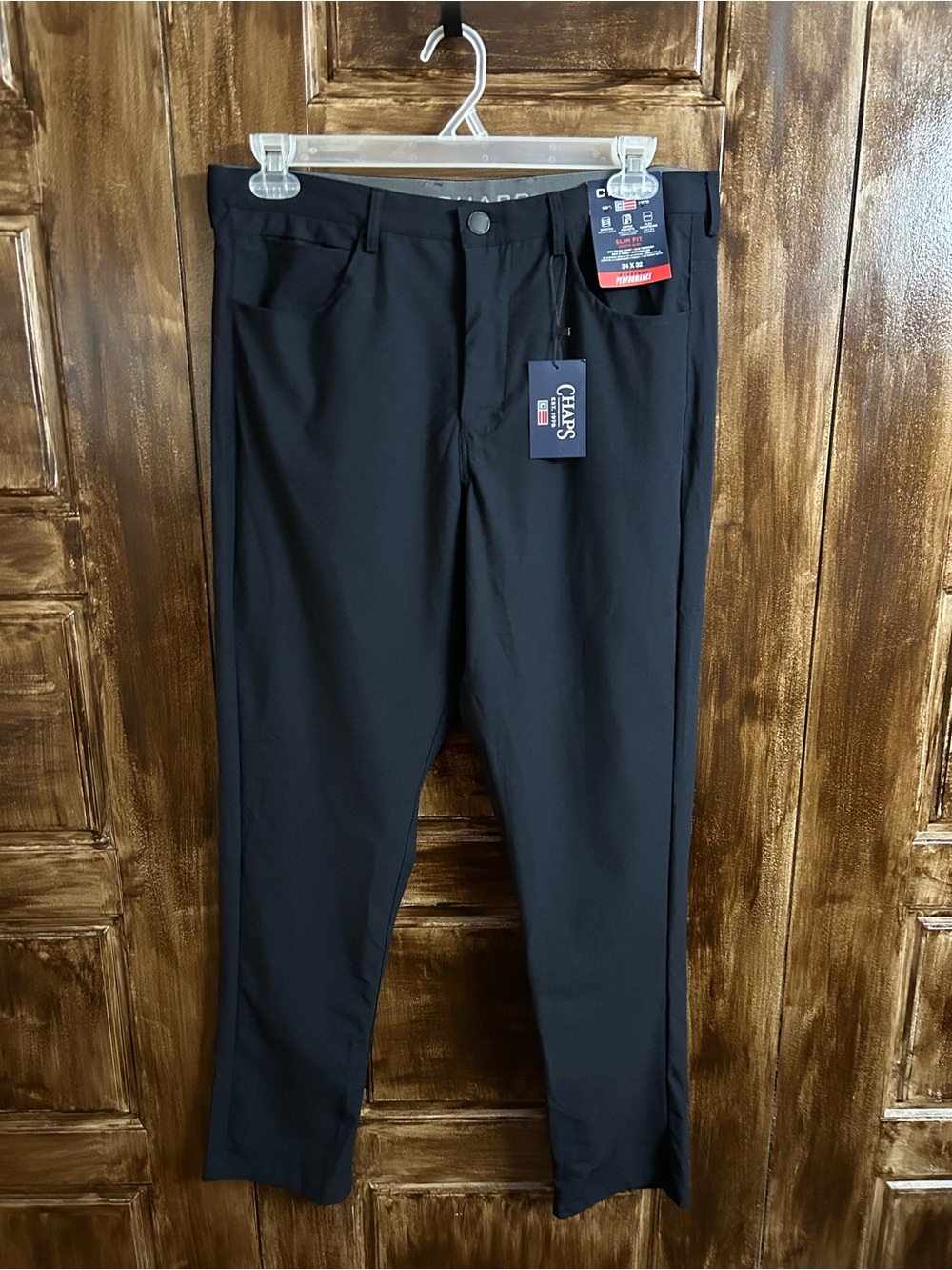 Chaps Men’s Slim Golf/Travel Performance Pants 34/32 Black Stretch Casual NWT